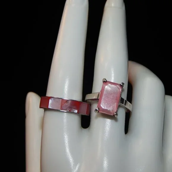 Two for One Pink Abalone Rings The Rectangle Stone is 925 Silver - Picture 2 of 9